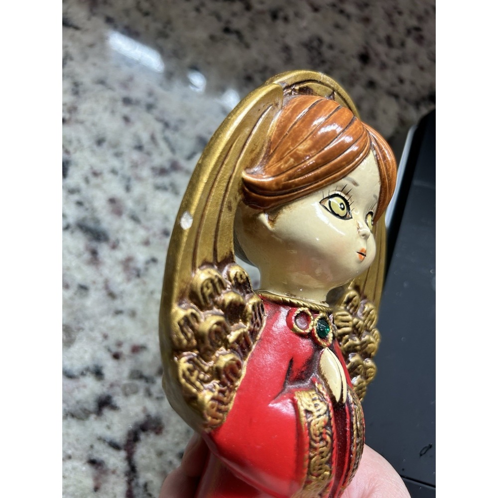 Vtg 1960s Ardco Paper Mache Red Angel Figurine Gemstones 8" MCM Made in Japan - Picture 3 of 5
